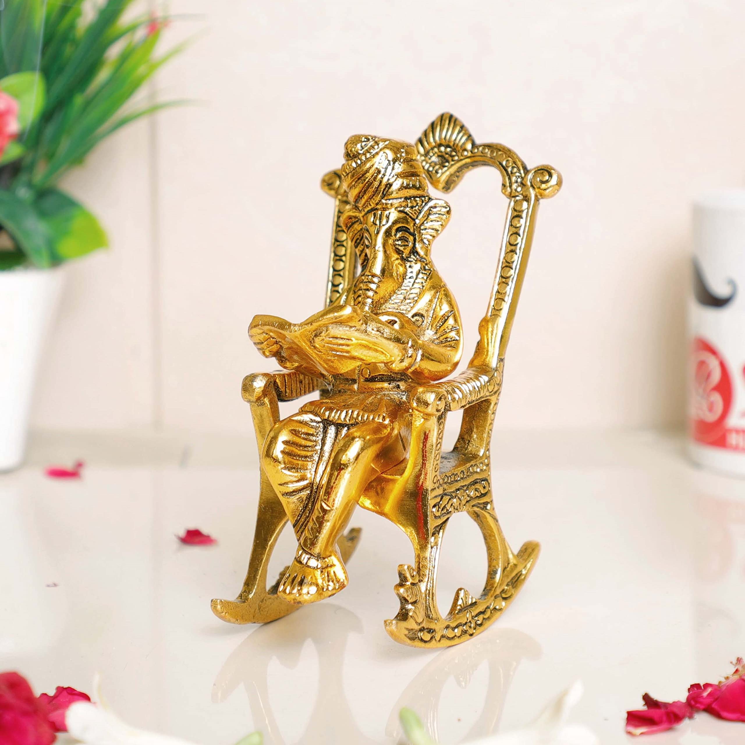 Dreamkraft Metal Chair Ganesh Ganpati Idol With Reading Ramayan Home Decoration And Gifts For Your Love Once